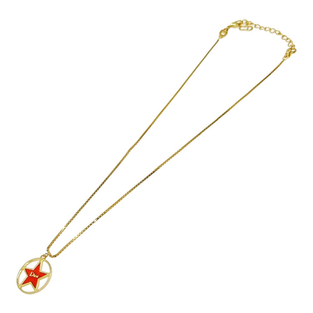 【中古】【箱付き】 Christian Dior クリスチャンディオール GP Diorロゴ スター ネックレス レディース ゴールド レッド 408106 ネックレス