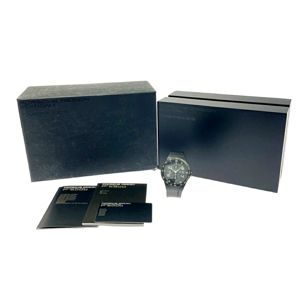 【中古】【箱付き添い人】 Porsche Design ポルシェひな型 P6341 チタン×天然ゴム ～版1 平ったいシックス 自動小銃一巻き メンズ 黒いこと 411461 ウオッチ