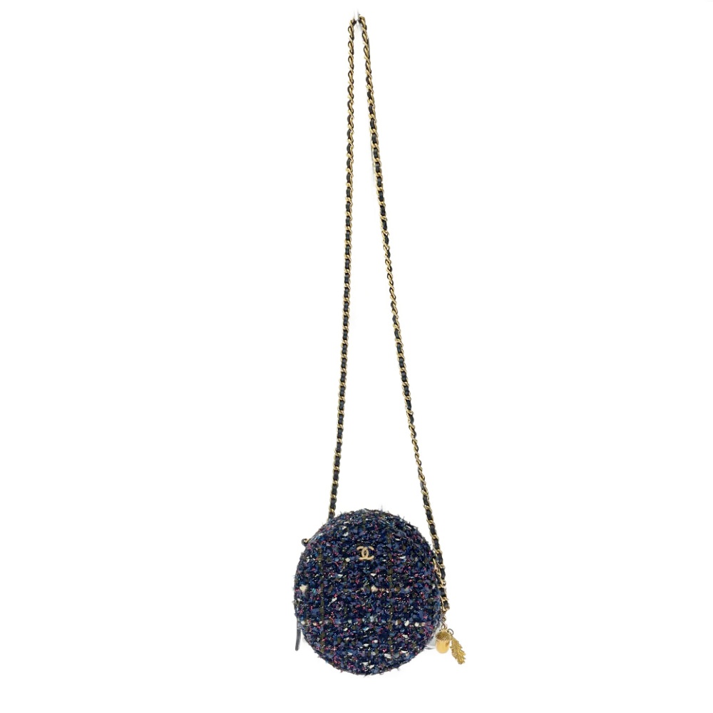 【中古】CHANEL シャネル ツイード ラウンド チェーンショルダーバッグ マルチカラー 429024 ショルダーバッグ