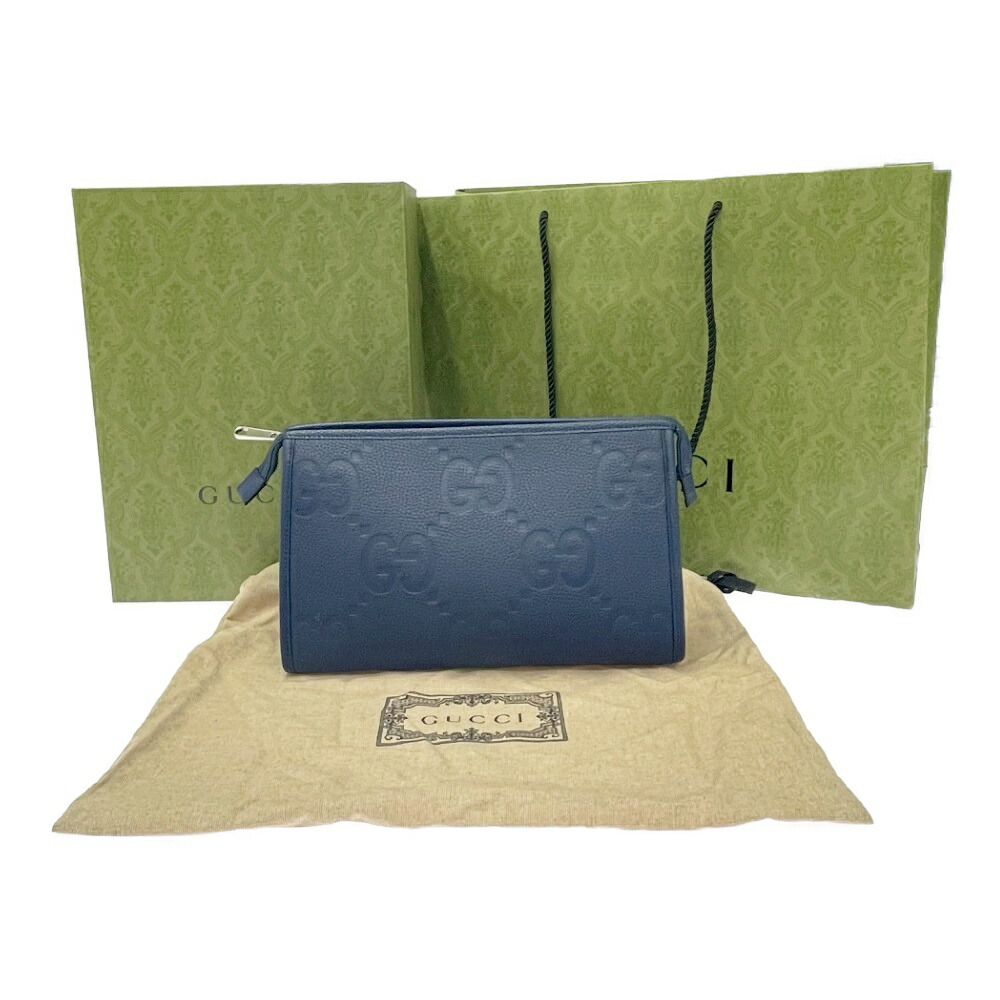 【中古】【箱付き添い人】 GUCCI グッチ 739490・2067 なめし革 ジャンボGG しろがね色金具 二番目御徒面子 青碧 476830 二番目御徒面子