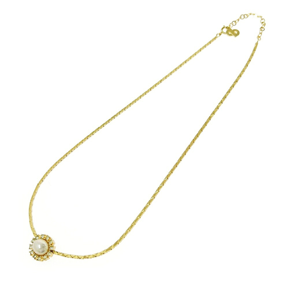 【中古】Christian Dior クリスチャンディオール GP ラインストーン パール ネックレス ゴールド 473476 ネックレス