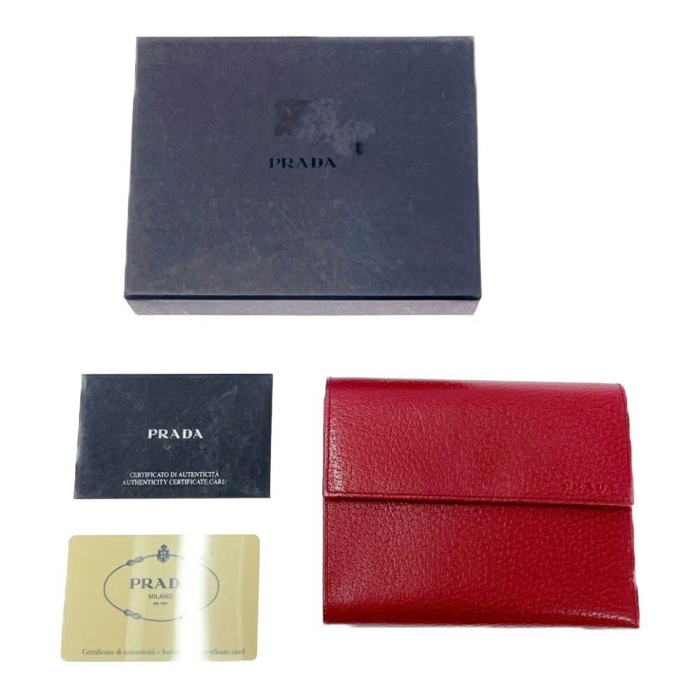 【中古】【箱付き】 PRADA プラダ レザー 三つ折り財布 レッド 503618 三つ折り財布
