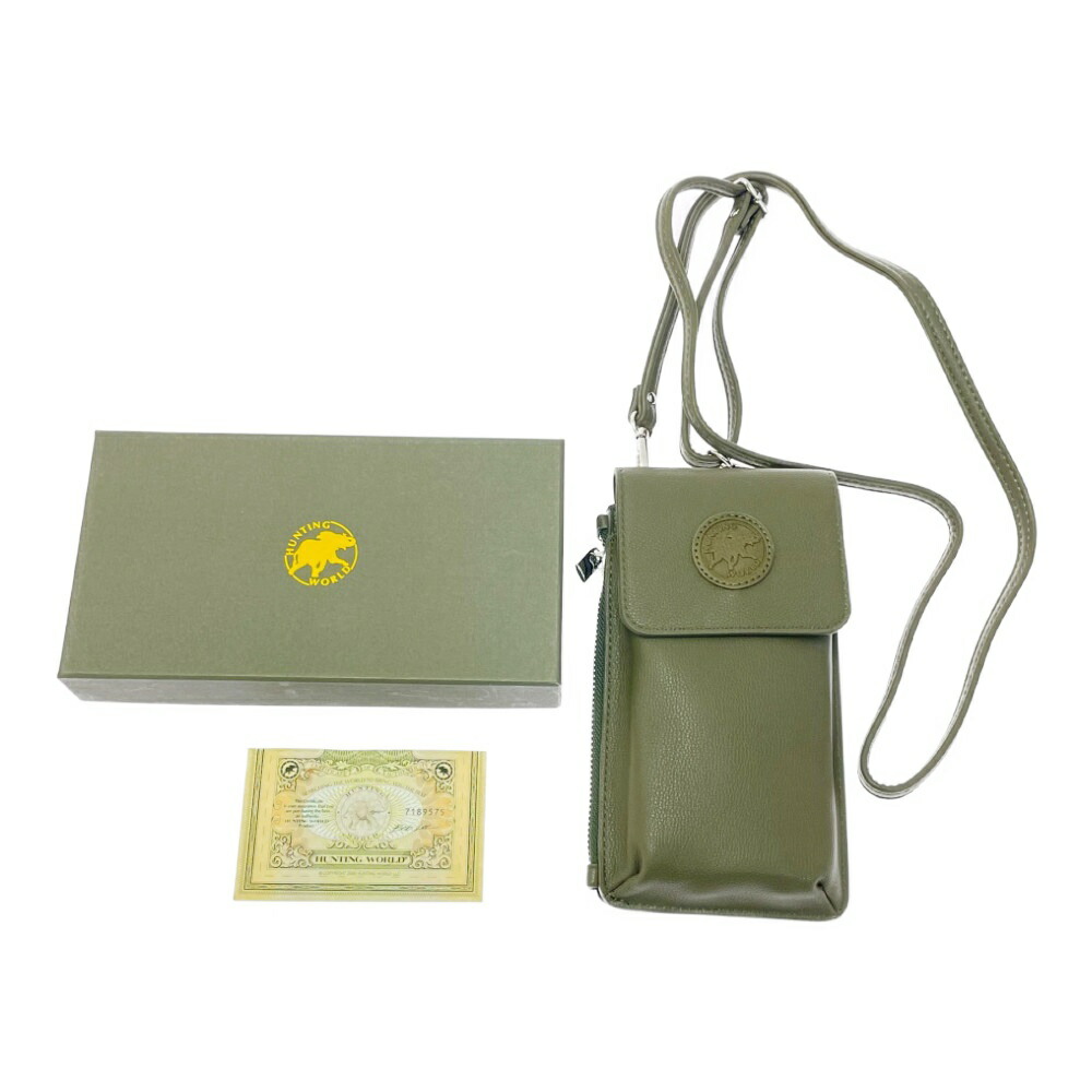 【中古】【箱付き】 HUNTING WORLD ハンティングワールド レザー 携帯ケース スマホショルダーバッグ カーキ 497185 ショルダーバッグ