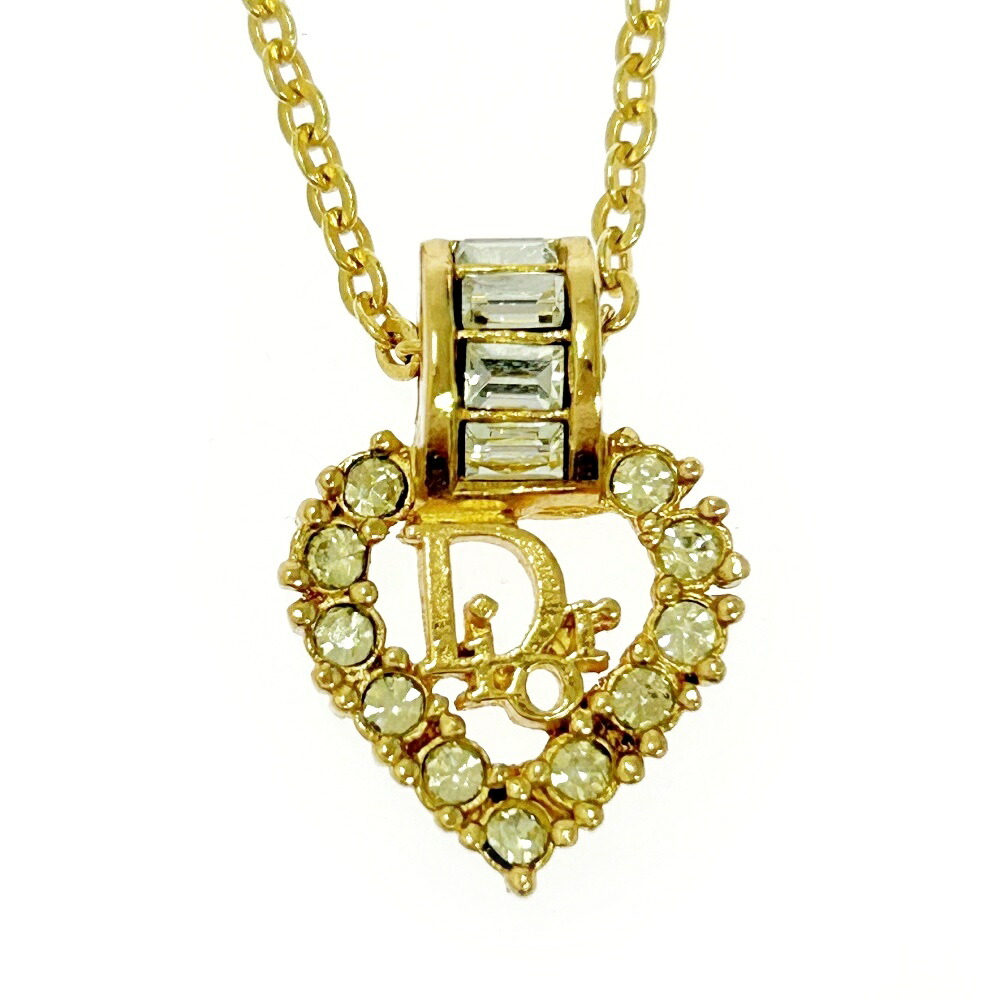 【中古】Christian Dior クリスチャンディオール GP ラインストーン Diorロゴ ハート ネックレス ゴールド 515768 ネックレス