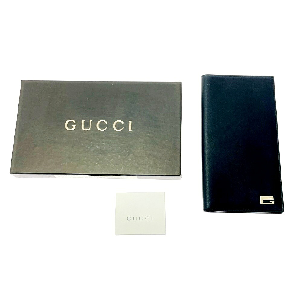 【中古】【箱付き添い人】 GUCCI グッチ 30048・1502 なめし革 ロゴタイプ 長紙入れ 黒いこと 531516 長紙入れ