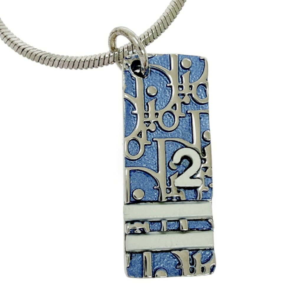 【中古】【箱付き】 Christian Dior クリスチャンディオール メタル トロッター プレート ネックレス レディース シルバー ブルー 539573 ネックレス｜ブランドショップ　カラー