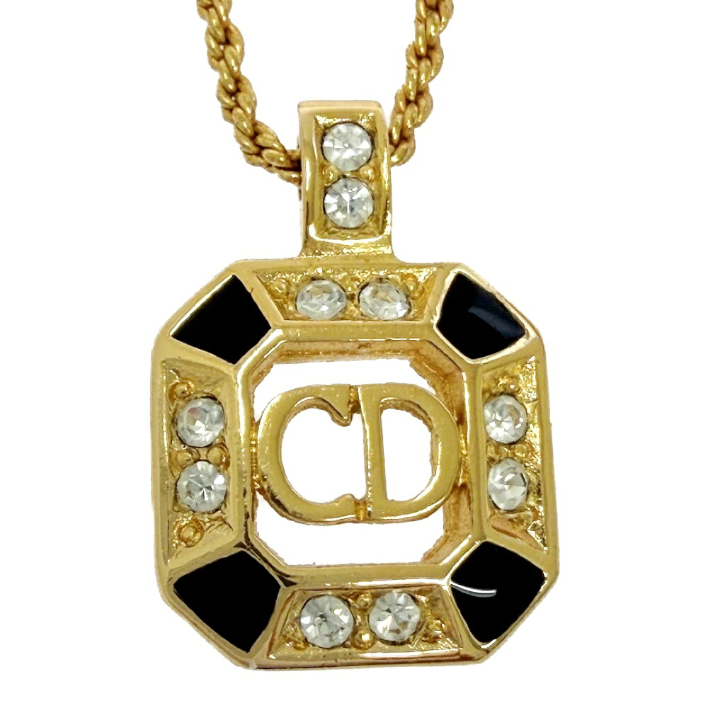 【中古】Christian Dior クリスチャンディオール GP ラインストーン CDロゴ ネックレス ゴールド ブラック 539274 ネックレス