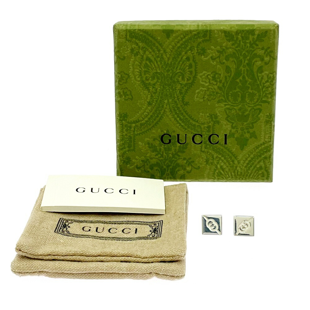 【中古】【箱付き】 GUCCI グッチ シルバー インターロッキング スクエアピアス 5.4g 925刻印 560566 ピアス