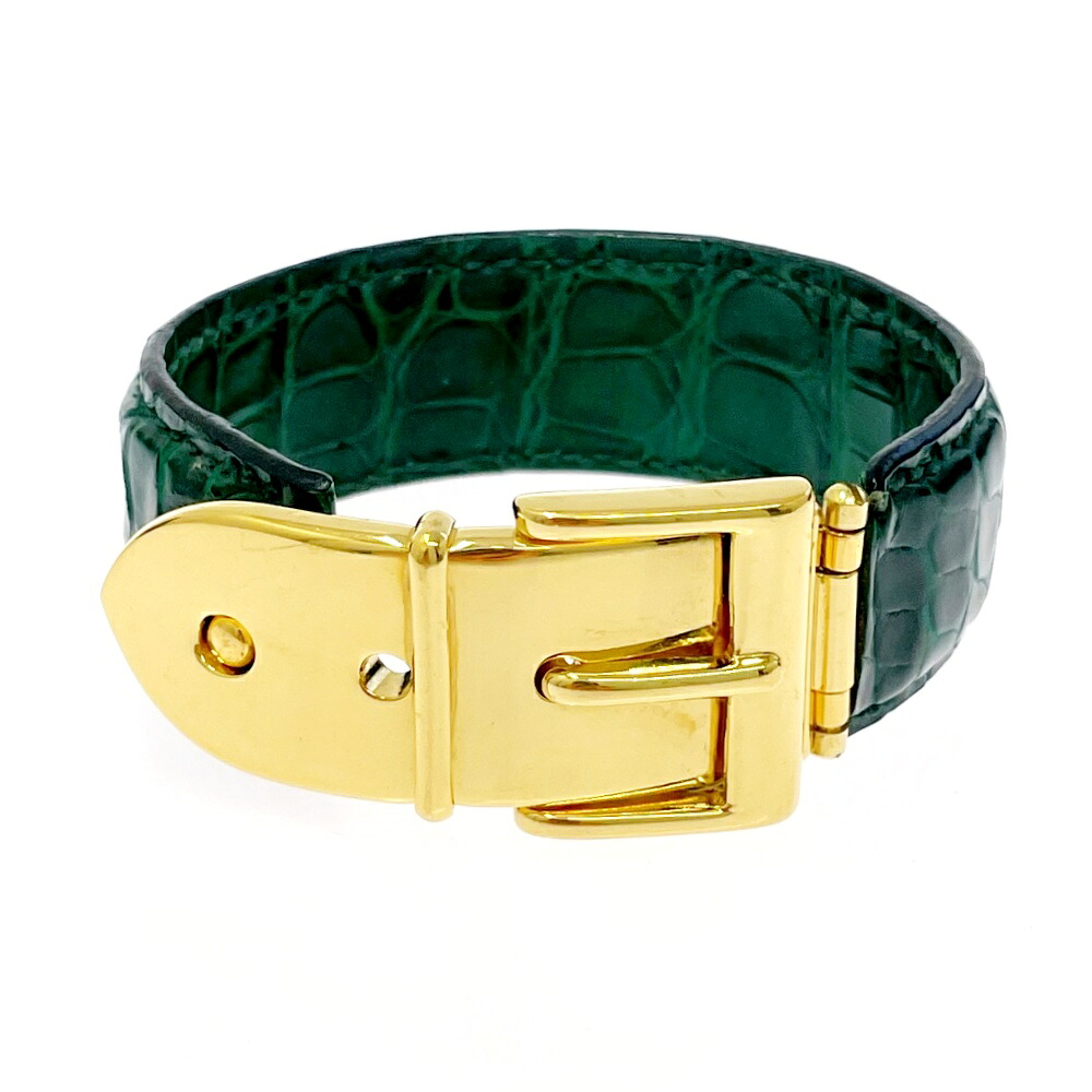 【中古】【箱付き】 GUCCI グッチ レザー GP ベルトモチーフ バングル グリーン 539607 バングル