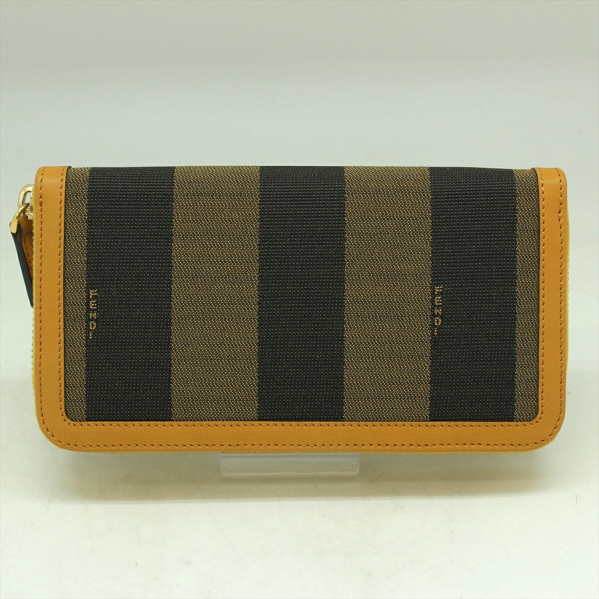 FENDI フェンディ 8M0299 00Q0Z FOH6E ラウンドジッパー長紙入れ ロゴタイプ 縞模様 なめし革×帆布 【中古品】 24-033010
