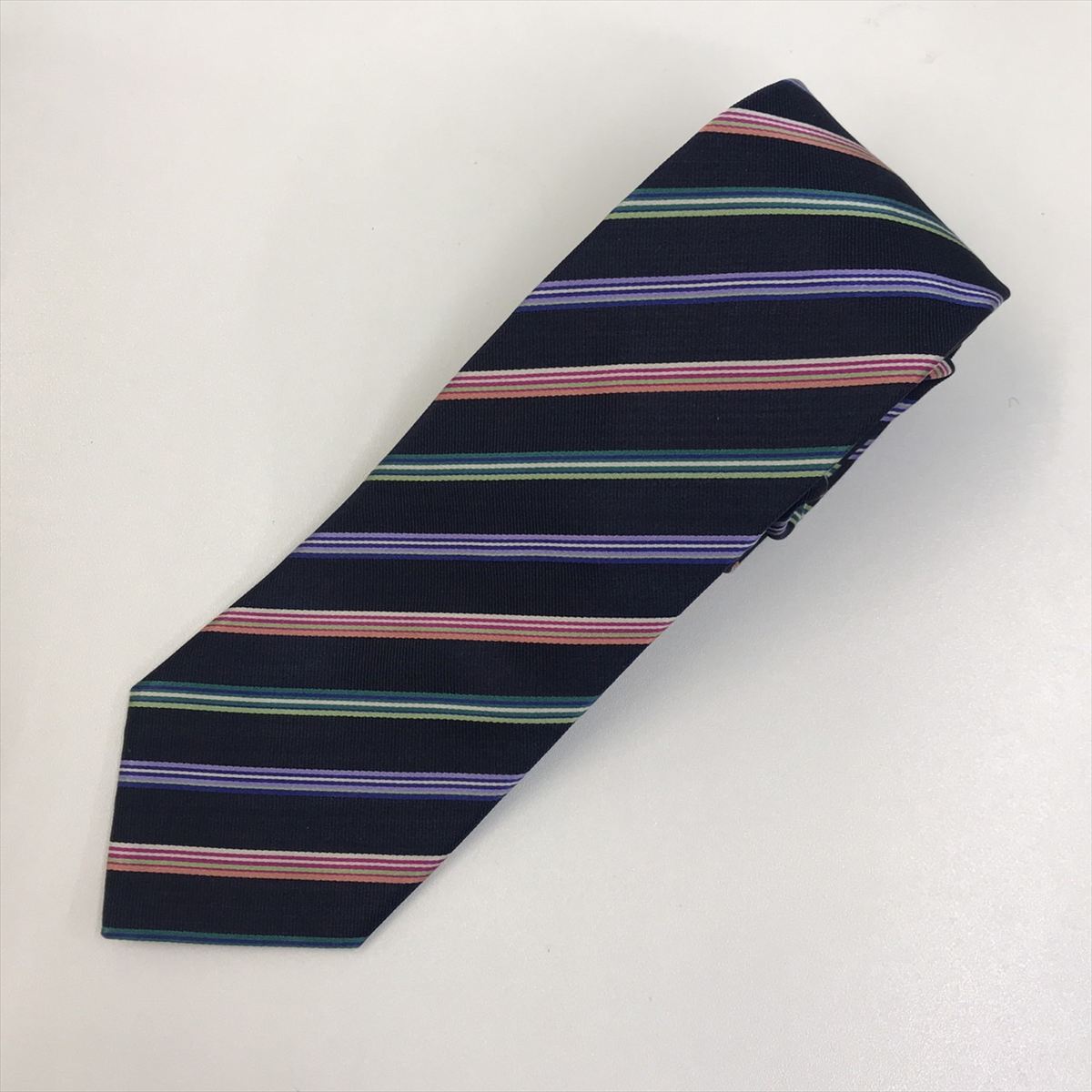 Paul Smith ポールスミス ネクタイ シルク100％ ボーダー ネイビー スーツ メンズ 【中古品】 26-021728 春日店