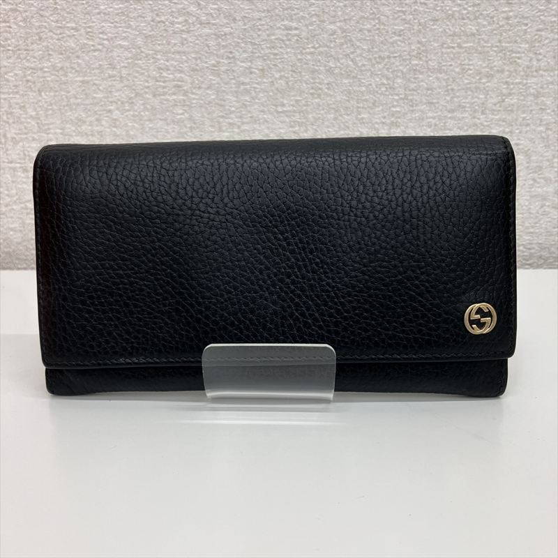 GUCCI グッチ 449279 二つ折り長紙入れ なめし革  インターロッキング GG 黒いこと メンズ 【中古品】 26-040583 福重店