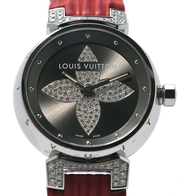 箱付 美品 LOUIS VUITTON ルイヴィトン タンブール フォーエバー 金剛石 Q121F 薄墨色文字記号盤 石英 レディース