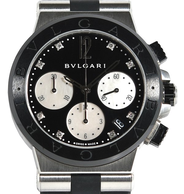 美品 BVLGARI ブル小峡谷 ディアゴノ DG37SCCH クロノグラフ 8P金剛石 自動小銃一巻き メンズ