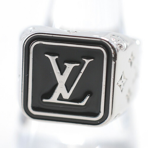 ルイヴィトン バーグ・シグネチャーLV リング M（18号程）M00322 ブラック×シルバー シグネット【中古】