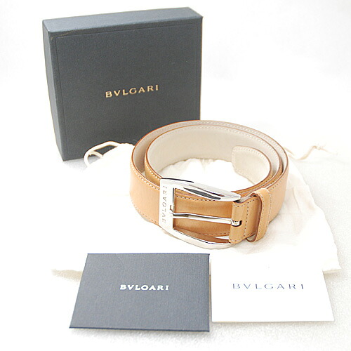 ブルガリ BVLGARI シルバーバックル ベルト/ヌメ革 ナチュラル 最長77cm程 【中古】