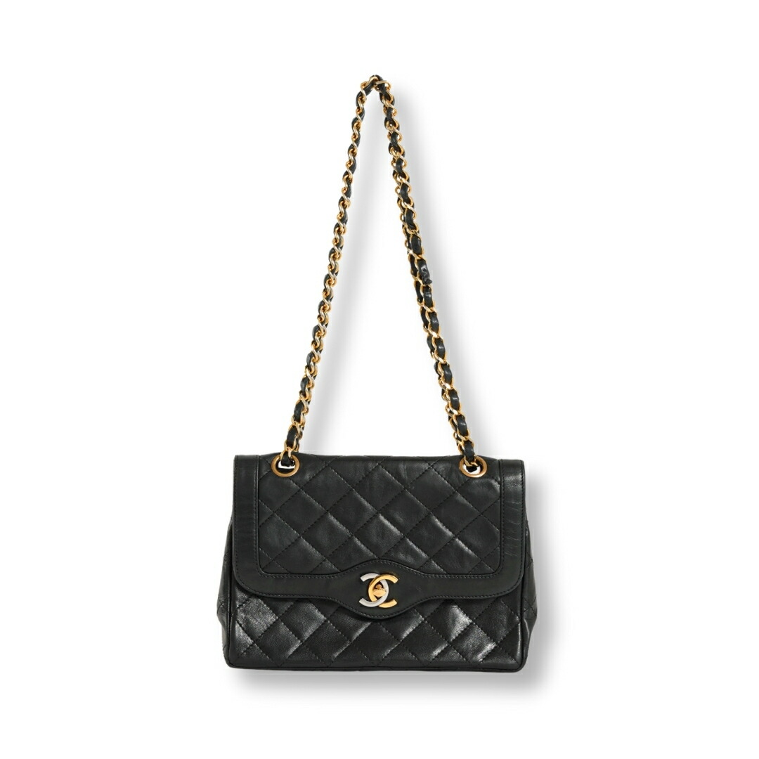CHANEL シャネル マトラッセ パリ限定 ブラック ゴールド金具 フラップ チェーンショルダー ターンロック 黒【中古】