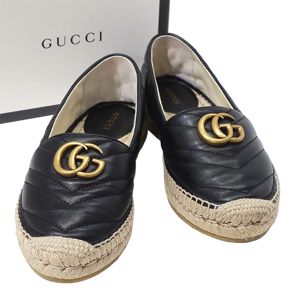送料無料 本物　GUCCI グッチ ダブルG レザーエスパドリーユ 551890 ブラック シェブロンキルティングレザー 36 レディース 6000-5｜リユースブランドMEDAKA 35,620円