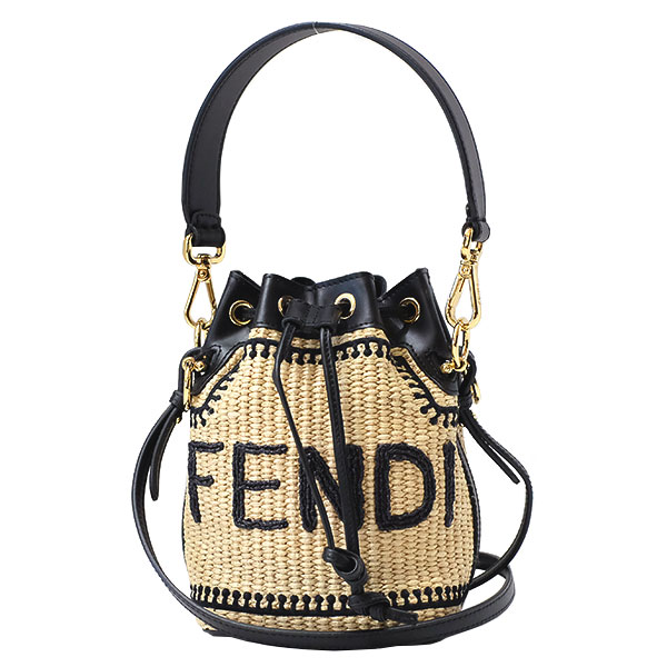 貨物輸送無料 本物 一般受け FENDI フェンディ モントレゾールミニ 8BS010 ラフィア×なめし革 自然的×黒いこと 2WAYうしろ側 お上さん 734-21