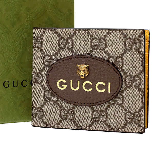 貨物輸送無料 本物 美品 GUCCI グッチ ネオヴィンテージGGスプリームウォレット PVC×なめし革 ベージュ×赤銅色×黄色 473954 769-7