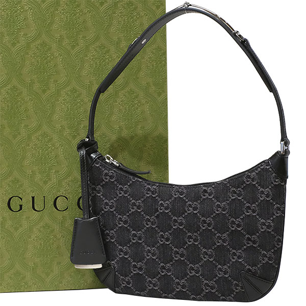 貨物輸送無料 本物 美品 GUCCI グッチ ホースビットスリム スモールショルダーバック 774719 GGジーンズ×なめし革 黒いこと レディース 2024SS 6779-1