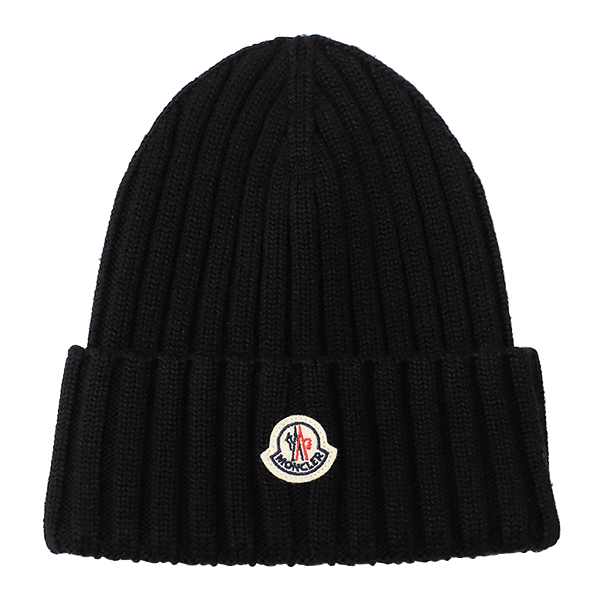 貨物輸送無料 本物 MONCLER モンク線路 BERRETTO TRICOT H20933B00037 黒いこと 編み物旗がしら 毛糸 ビーニー ロゴタイプ継ぎ切れ かぶり笠 レディース 7690-1