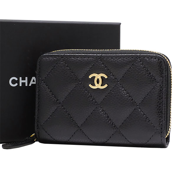 貨物輸送無料 本物 一般受け CHANEL シャネル クラシックジップコインパース キャビアひと肌 黒いこと ミニウォレット ゴールド金具 ココマーク 黒 811-4
