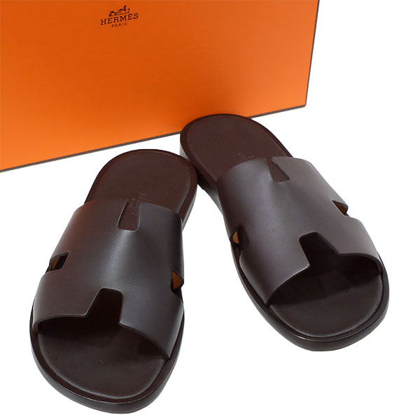 定番人気！【HERMES】Izmir メンズサンダル ブラック レザー ブラック（黒）系 HERMES Izmir(エルメス イズミール) サンダル
