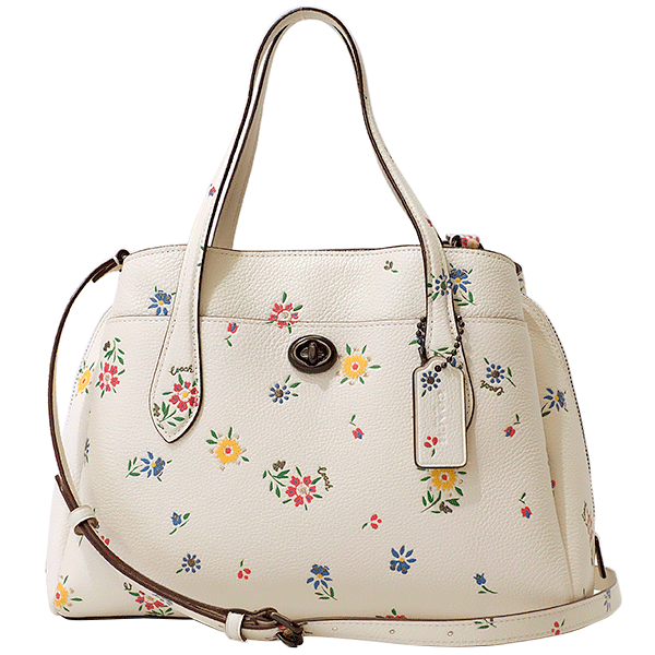 貨物輸送無料 本物 COACH コーチ職 ローラ キャリオール B2081 なめし革 象牙色×花柄 2WAY レディース 肩先 ハンドバッグ デイリー 白 6923-2