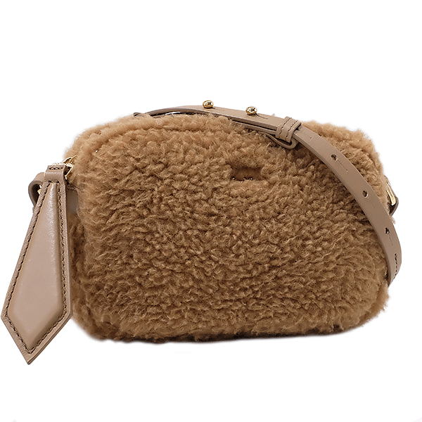 送料無料 本物　人気 MAX MARA マックスマーラ テディベア カメラバック ボア&times;レザー キャメル ファブリック レディース ショルダーバック 806-20｜リユースブランドMEDAKA
