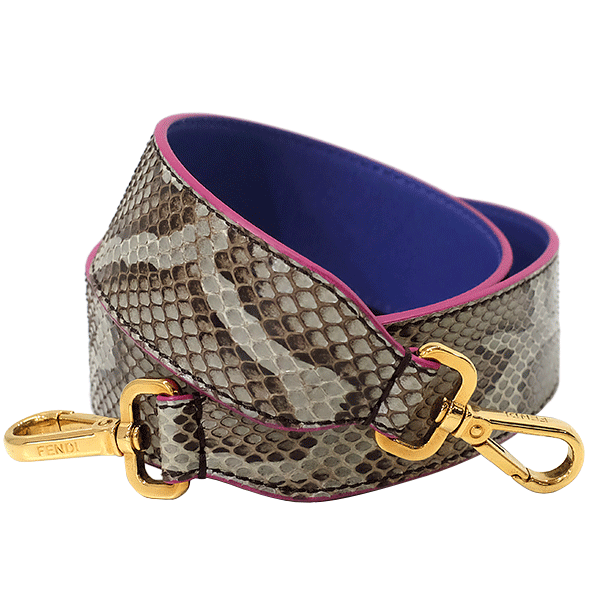 送料無料 本物 注目 FENDI フェンディ ストラップユー レザー パイソン柄 グレー×ブルー×ピンク ショルダーストラップ レディース 型押し 8104-8|リユースブランドMEDAKA