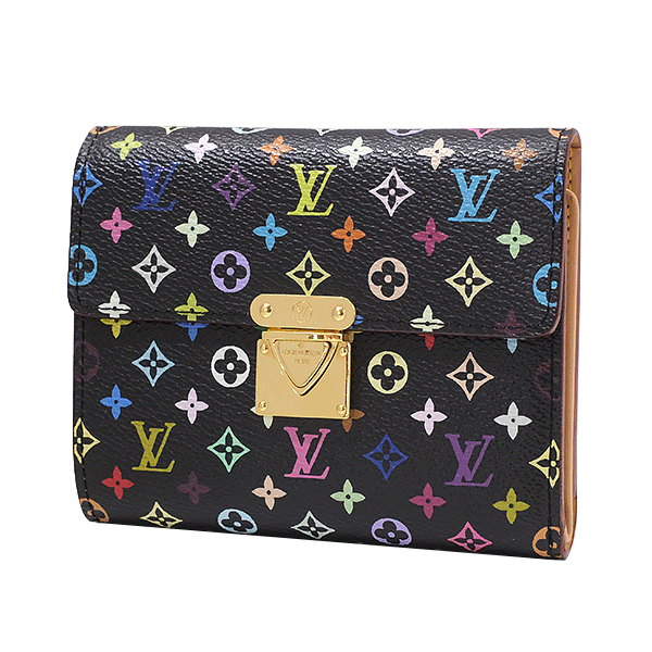 貨物輸送無料 本物 一般受け LOUISVUITTON ルイヴィトン マルチ色つや ポルトフォイユ・コアラ M58015 ノワール 三つ折り紙入れ パウダーコンパクト 成人女性 黒 8192-29