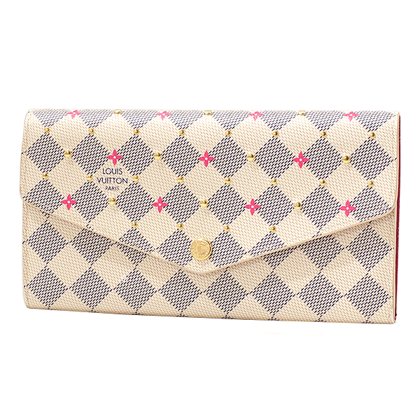 貨物輸送無料 本物 目を止める LOUISVUITTON ルイヴィトン ダミエ・アズール ポルトフォイユ・サラ N45296 フラップウォレット レディース 長紙入れ 白 8192-31