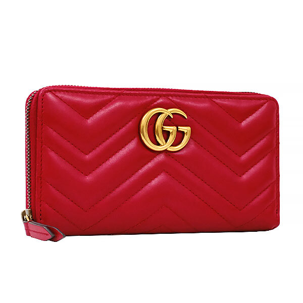 貨物輸送無料 本物 美品 GUCCI グッチ GGマーモント ラウンドジッパー長紙入れ 443122 赤いこと カーフレザー レディース 格好のいい 1084-105M