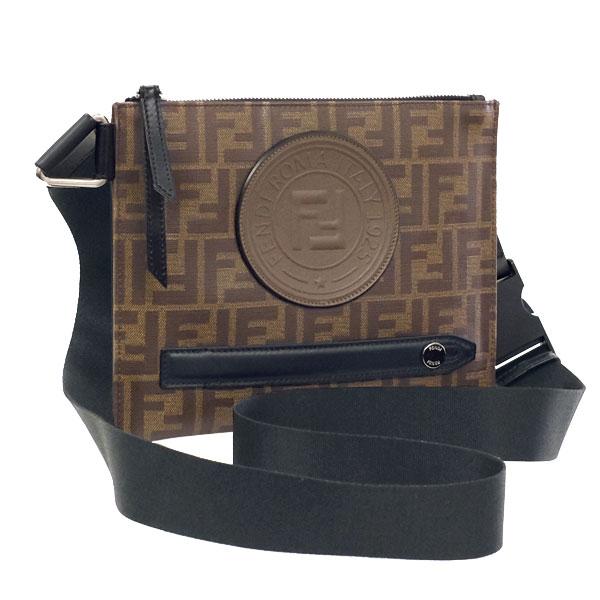 貨物輸送無料 本物 極美品 FENDI フェンディ ショルダーバッグ 7VA437 ズッカ柄 差し交わす上半身 赤銅色 黒いこと レディース メンズ オシャレ 58195M