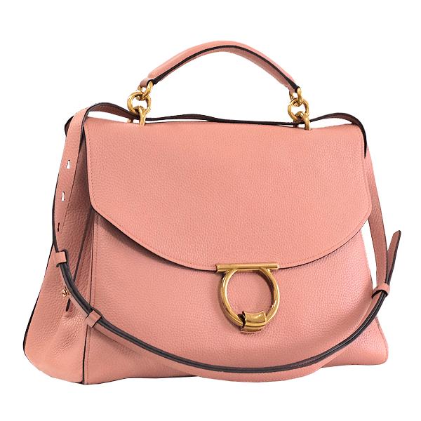 貨物輸送無料 本物 美品 SalvatoreFerragamo サルヴァトーレフェラガモ マーゴット 2WAY御徒面子 ハンドバッグ 一肩先 ガンチーニ  なめし革 サクラ色 レディース 今めかしい 77-11M