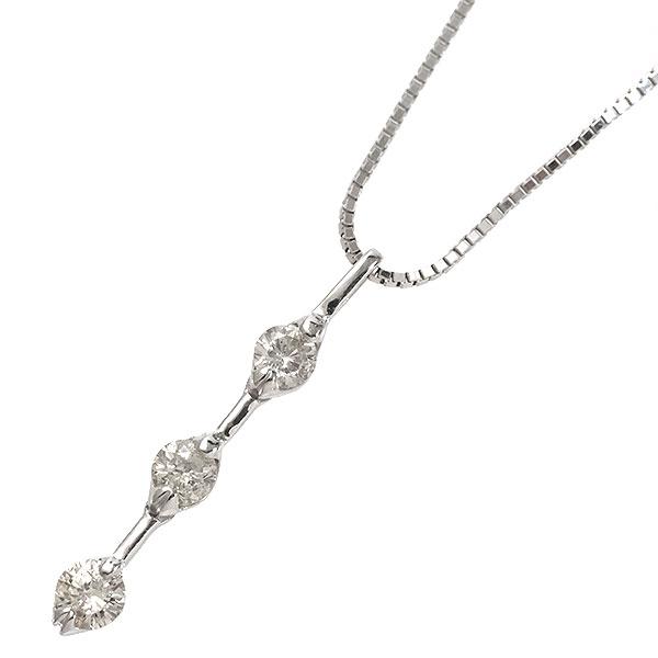 送料無料 本物 ダイヤモンドネックレス K18WGホワイトゴールド ダイヤ0.30ct レディースペンダント アクセサリー トリロジー おしゃれ 82-91M|リユースブランドMEDAKA