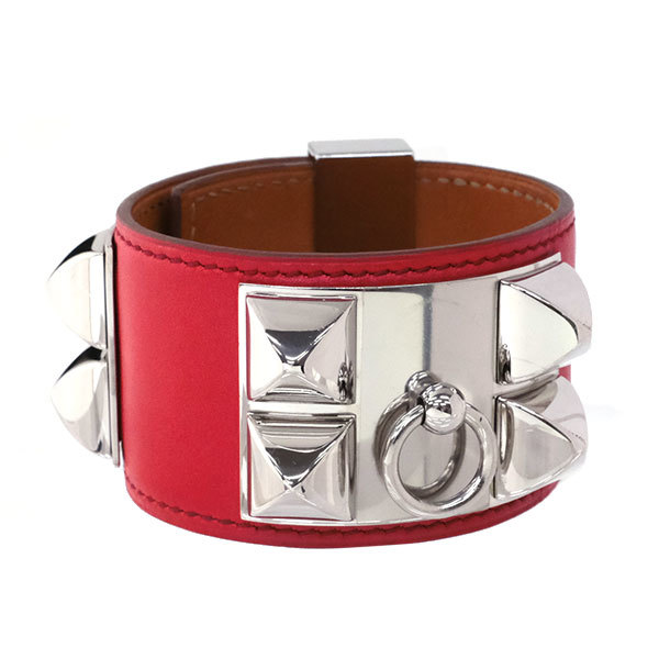 送料無料 本物 美品 HERMES エルメス コリエドシアン スイフト □R刻印 レッド シルバー金具 Sサイズ バングル 高級 レディース 887-56M|リユースブランドMEDAKA