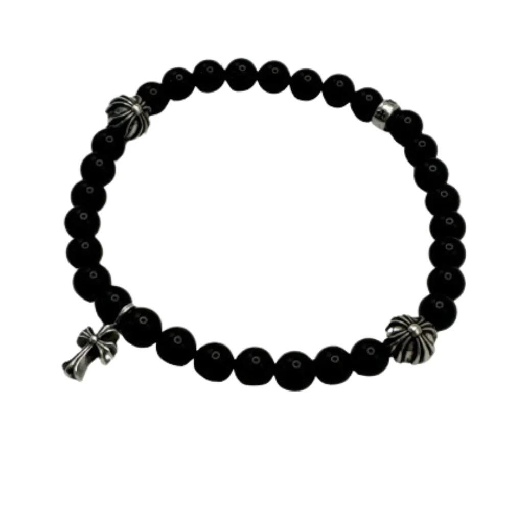 【中古・未当て嵌める】クロムハーツ CHROME HEARTS 腕輪 黒いこと ビーズ CHはりつけ台 SV925