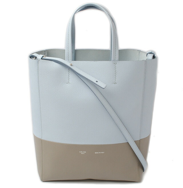Celine Tote Bag 2 Way Unused Cabas Small Vertical Leather Pearl Blue Gray 176163