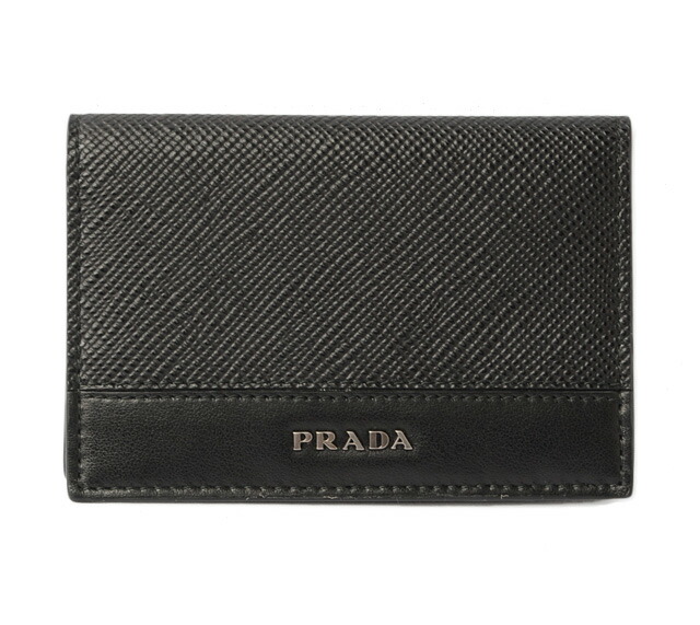 【最大5千円OFFクーポン!対象ショップ限定】 【中古】 型押しレザー PRADA 2MC101 SAFFIANO/ プラダ ブラック カードケース/ 未使用 NERO/ 名刺入れ