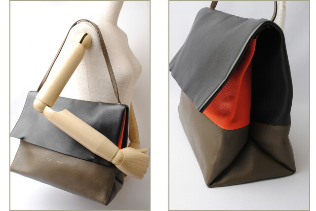 Celine Shoulder Bag Clutch Oar All Soft Black Orange Khaki 17218