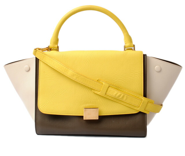 セリーヌ ハンドバッグ/ショルダーバッグ CELINE スモールトラペーズ/TRAPEZE 174683 イエロー/ブラウン/ベージュ 2way ストラップ付【中古】|Import Shop P.I.T.