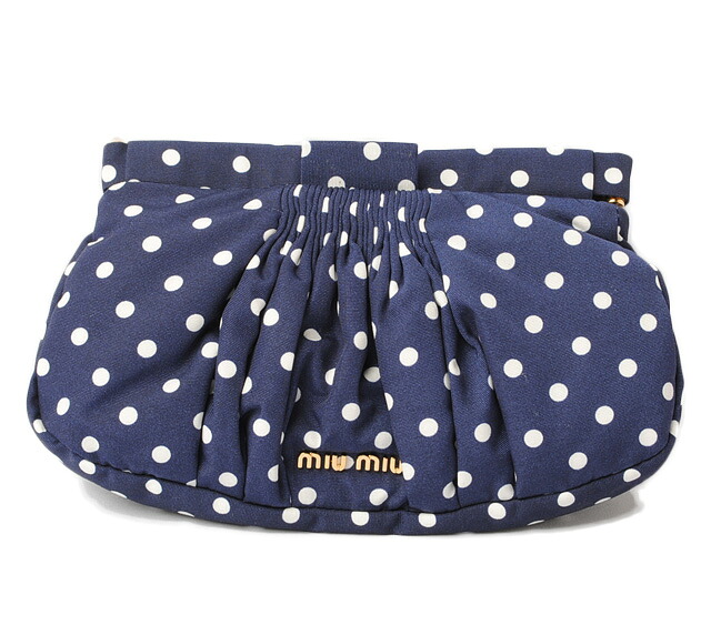 ミュウミュウ ポーチ/クラッチバッグ miumiu FAILLE ST.POIS ナイロン 5ND012 ドット柄 ブルー/ホワイト【中古】