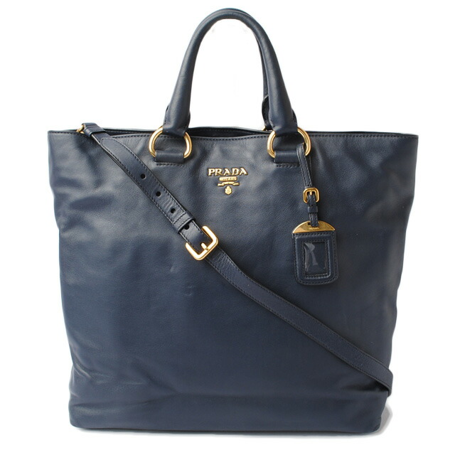 Christmas Gift Present With Prada Tote Bag / Shoulder Bag PRADA BN1713 SOFT  CALF/ Software Calf Navy 2way Bag Strap