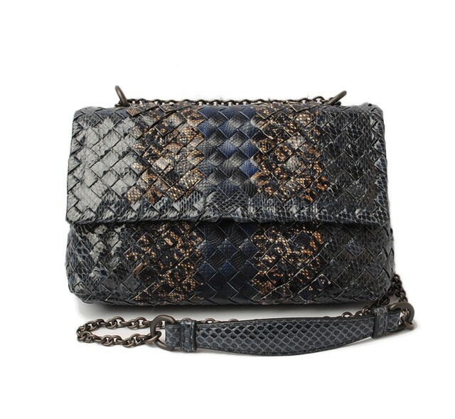 【中古】BOTTEGA VENETA ボッテガ ヴェネタ ブランドバッグ 中古 チェーンバッグ オリンピアバッグ スネーク クラブ ベビー グレー/ネイビー 405739