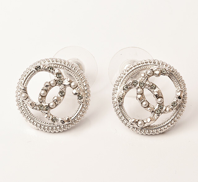 Import P I T Chanel Pierced Earrings Chanel シャネル ピアス Ccマーク ブラック シルバー