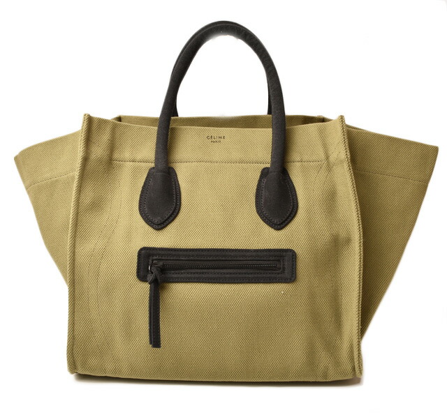 Celine Tote Bag Handbag Small Square Luggage Phantom Canvas Khaki Black 169852