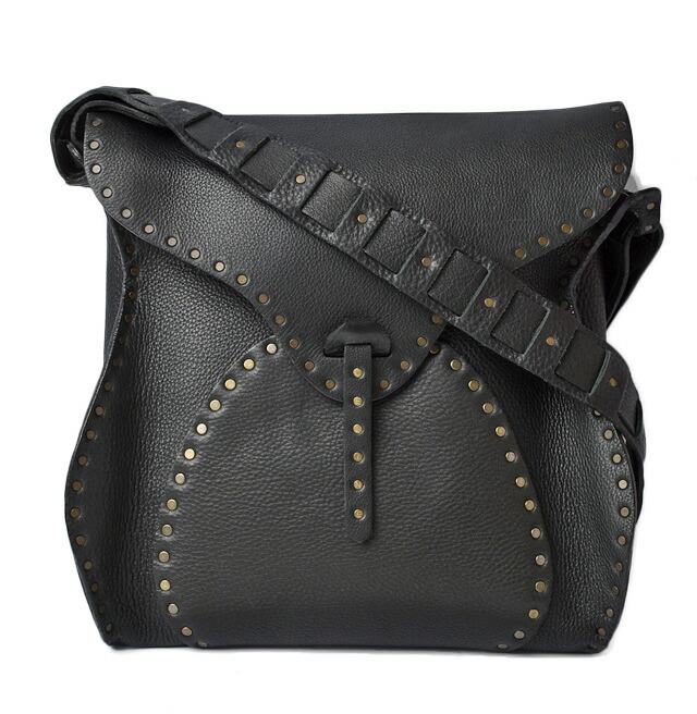 セリーヌ　ショルダーバッグ CELINE 型押しレザー ブラック/ヴィンテージゴールド アンティーク【中古】