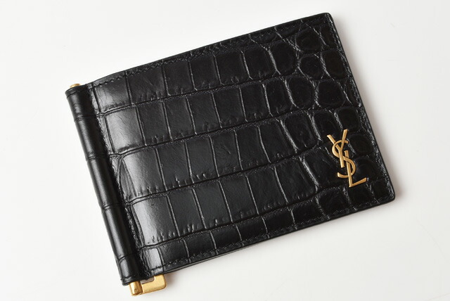サンローランパリ メンズ 財布 札入れ Ysl Saint Laurent ヴィトン Paris Ysl メンズ タイニーモノグラム ビルクリップ ウォレット クロコ型押し ブラック Import Shop P I T サンローランパリ 財布 札入れ Ysl